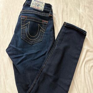 True Religion Dark Indigo Skinny Jeans with Contrast Stitching